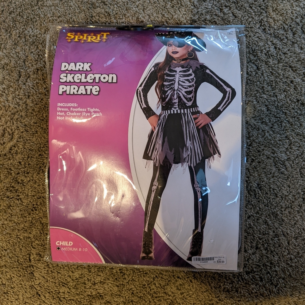 Spirit Dark Skeleton Pirate Costume for Kids - Black Size:M (8-10)